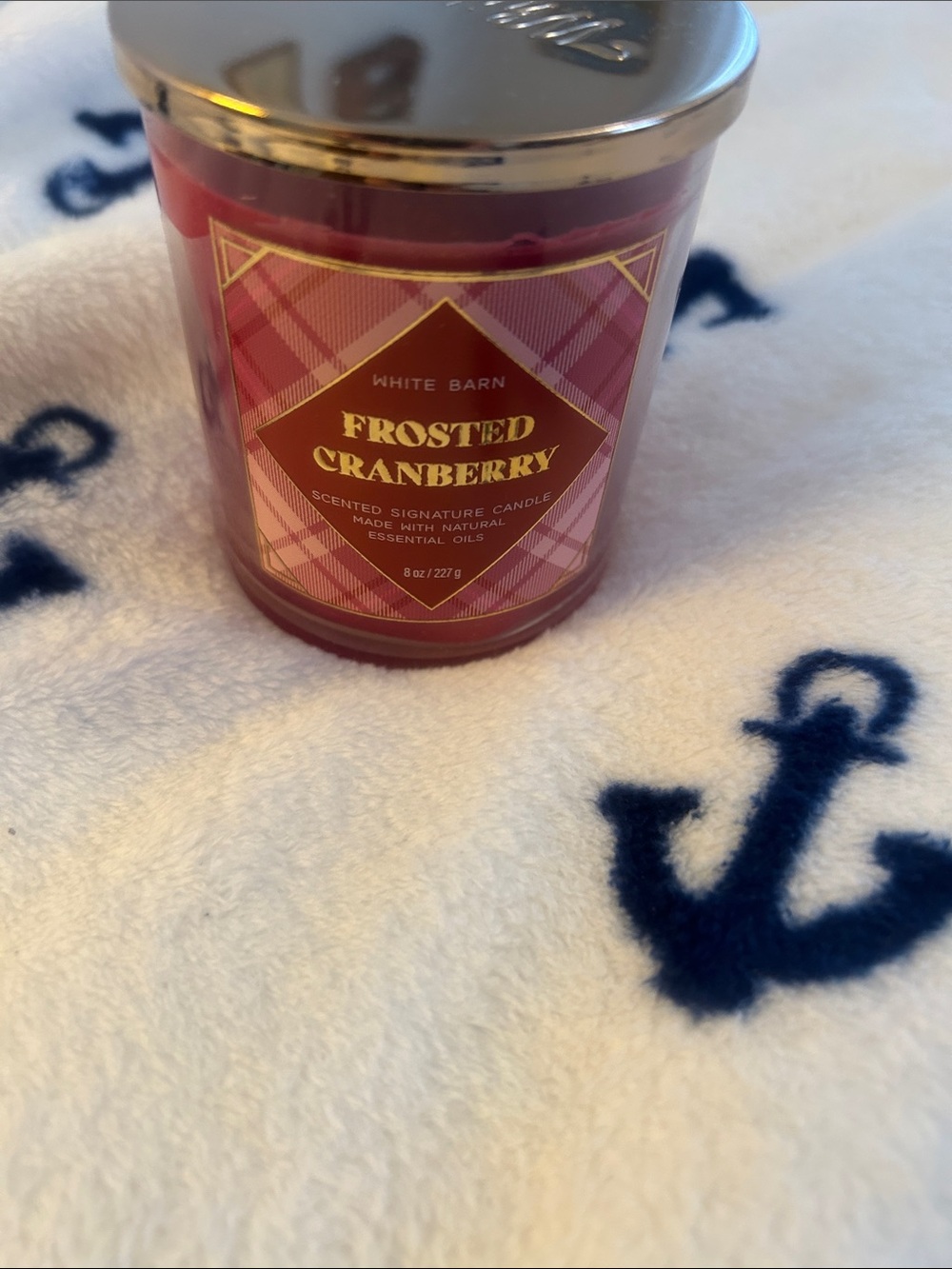 White Barn Frosted Cranberry Jar Candle - Red with Gold Lid